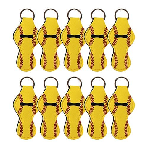 12 Pieces Neoprene Chapstick Holder Keychain Softball Lipstick Key Chain Holder, Lip Blam Keychain