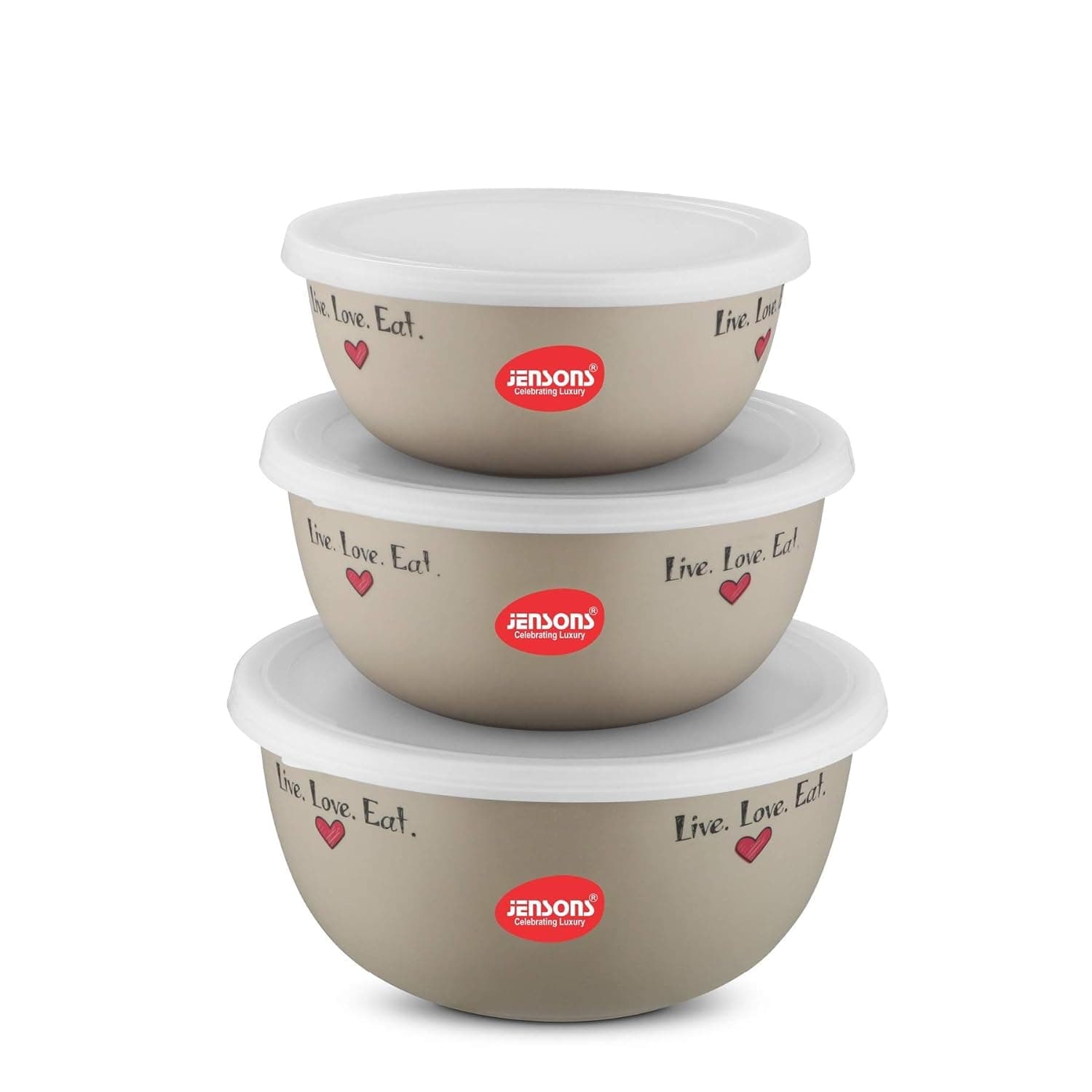 JENSONS Microwave and Oven Safe Stainless Steel Bowls with Lids | 3 Pieces | 600 ml to 1300 ml | Airtight and Leakproof Food Storage | Reheating and Serving Set