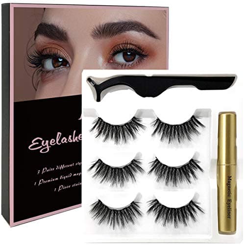 Magnetic Eyelashes with Eyeliner - Magnetic Eyeliner and Lashes Kit, Eyelashes Natural Look Reusable False Lashes with Applicator (3 Pairs)
