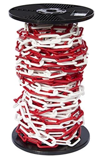 20mtr Reel Red & White 10mm Plastic Link Chain, Decorative Garden Decking Barrier Health & Safety Fence