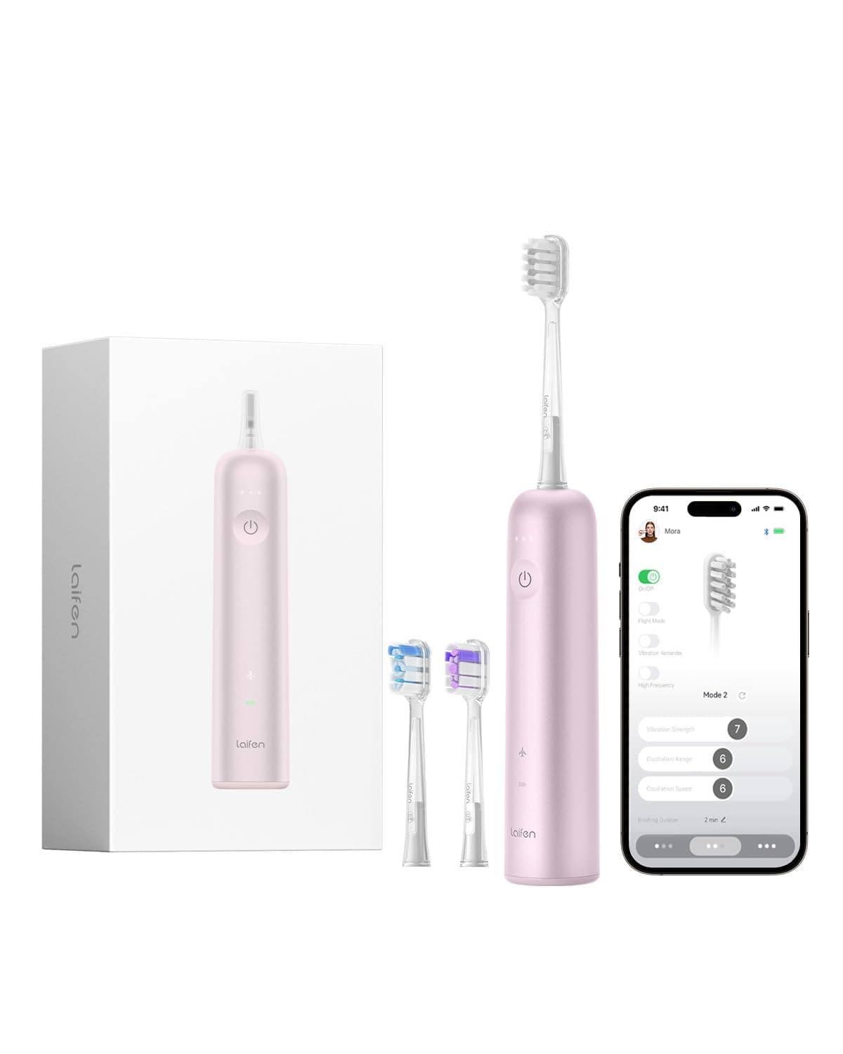 Laifen WAVE Electric Toothbrush, Oscillating and Vibration Adult Toothbrush with 3 Brush Heads, IPX7, Waterproof, Magnetic, Rechargeable for Travel, Aluminum Pink
