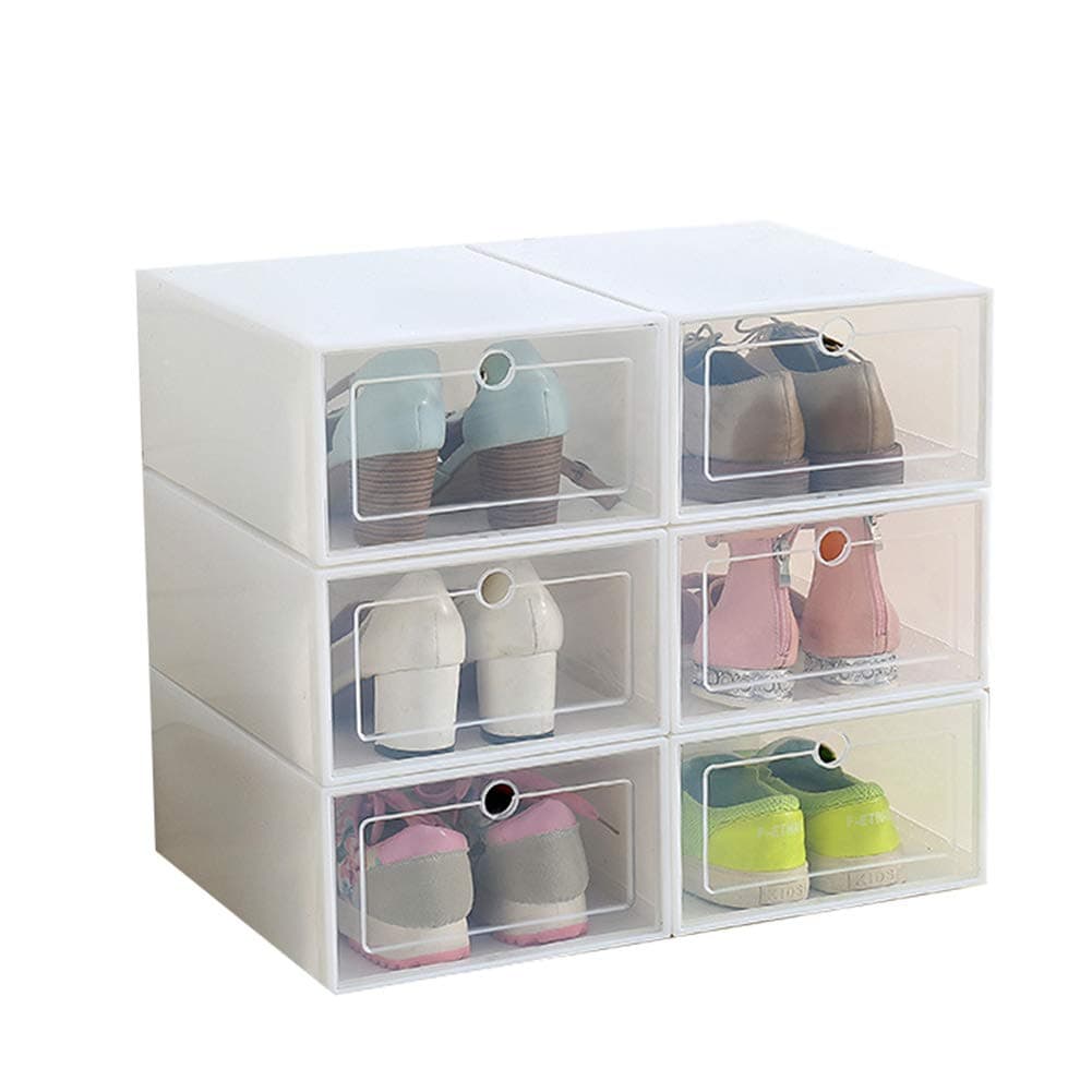 Gizayen 6 Pcs Transparent Shoe Box Flip Design Plastic Storage Case Organizer Dustproof for Home, Push Drawer Type Shoe Box Shoe Organizer Drawer Transparent Plastic Shoe