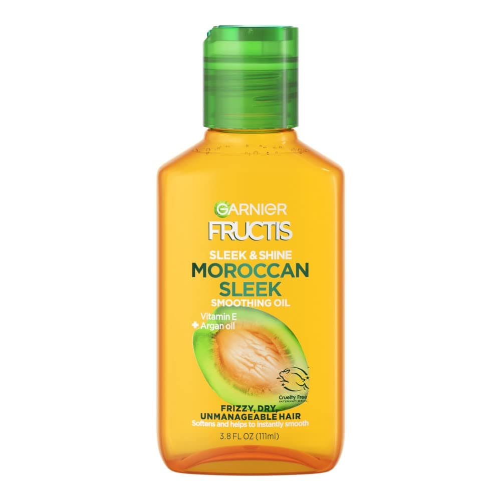 Fructis Sleek & Shine Moroccan Sleek Smoothing Oil for Frizzy, Dry Hair, Argan Oil, 3.75 Fl Oz, 1 Count (Packaging May Vary) | Moroccan Sleek, for Frizzy, Dry Hair, 3.75 Fl Oz, 1 Count, Packaging May Vary