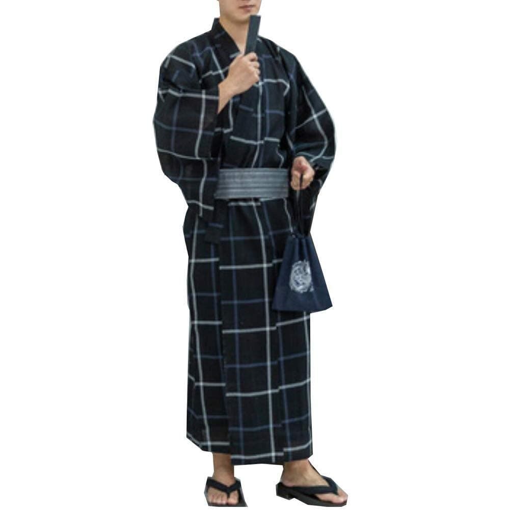 YWH-WHKeep Warm Men's Japanese Yukata Japanese Kimono Home Robe Pajamas Dressing Gown Size M-E1