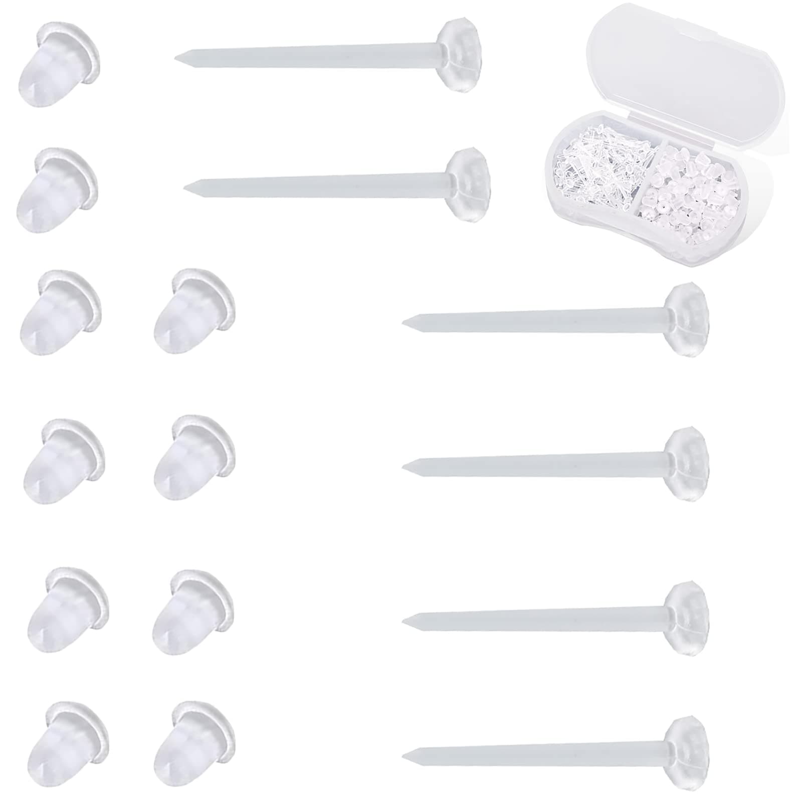 Nkwuire Plastic Earrings, 200 PCS Invisible Clear Post Studs for Sports, Work - Flat Silicone Rubber