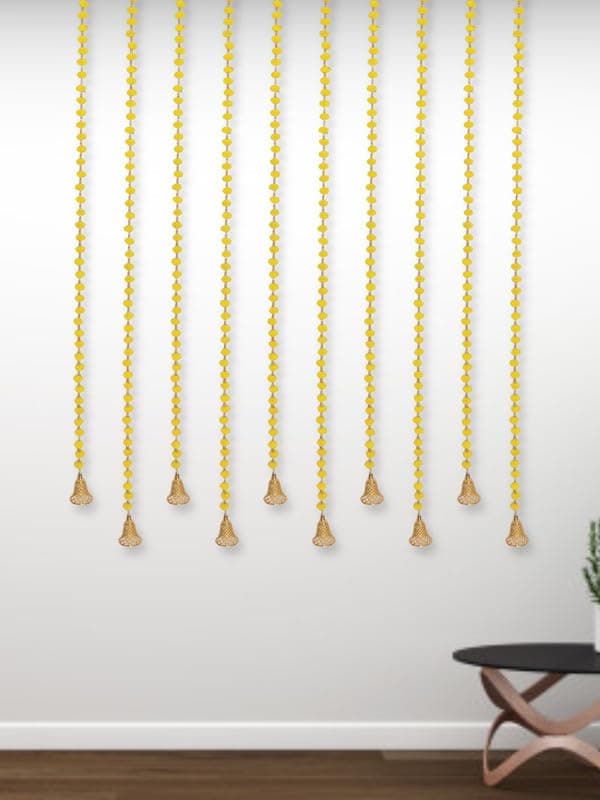 - JH GALLERY Handmade Artificial Flowers Garland Pom Pom Strings, Yellow Decorative Strings for Wall & Door Hangings, Toran Decorative Items for Home Décor, Pack of 10, 5 Feet