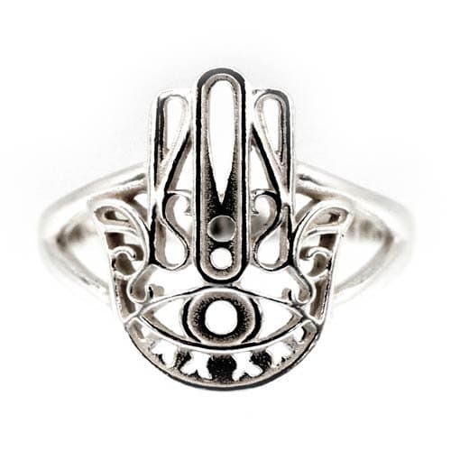 Hamsa Hand Ring with Evil Eye for Protection in Sterling Silver, Available in Sizes 6, 7, 8 and 9, 7429