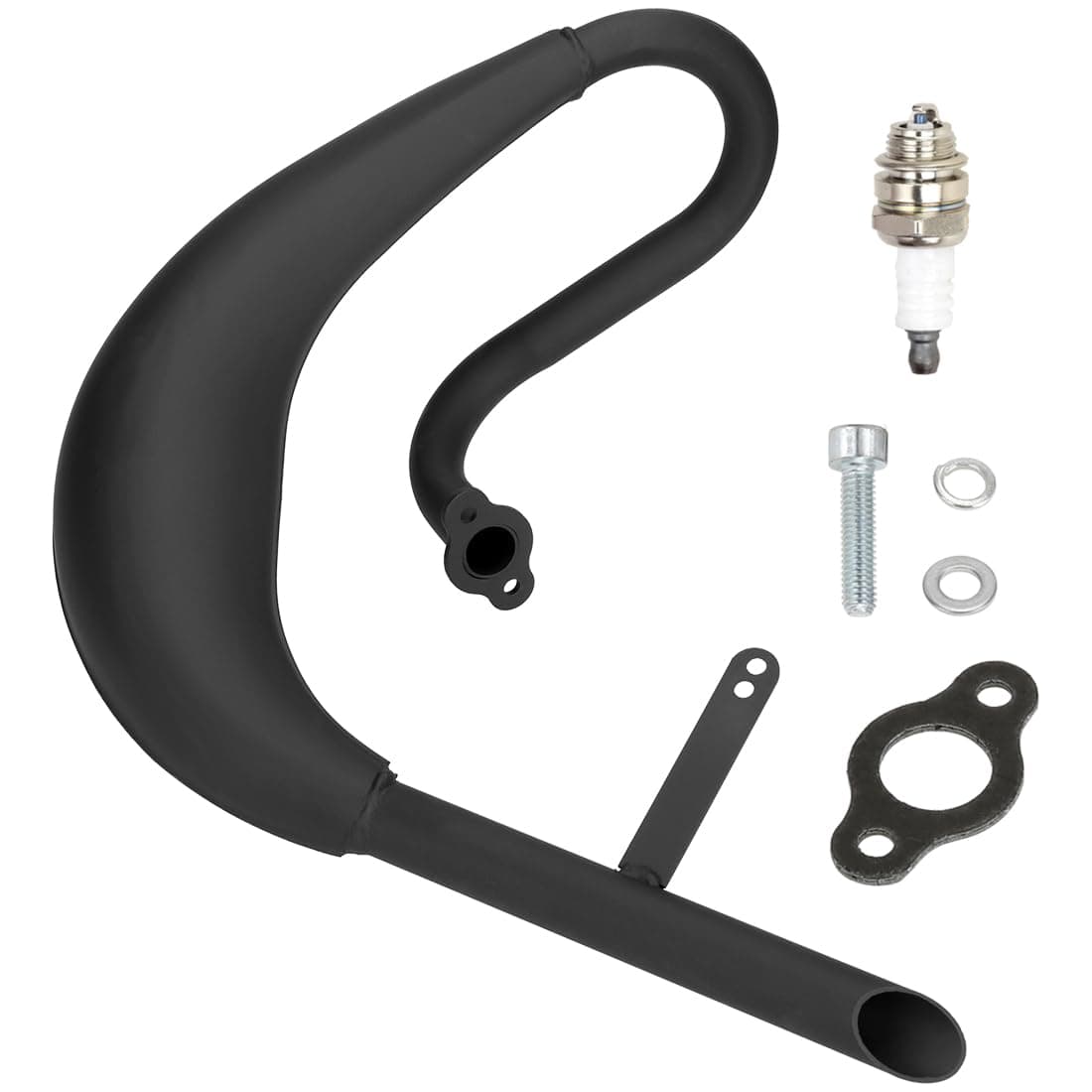 FVRITO Performance Exhaust Muffler Expansion Chamber Pipe Silencer Gasket for 2 Stroke 50cc 66cc 80cc Engine Gas Motorized Bicycle Motor Bike Black