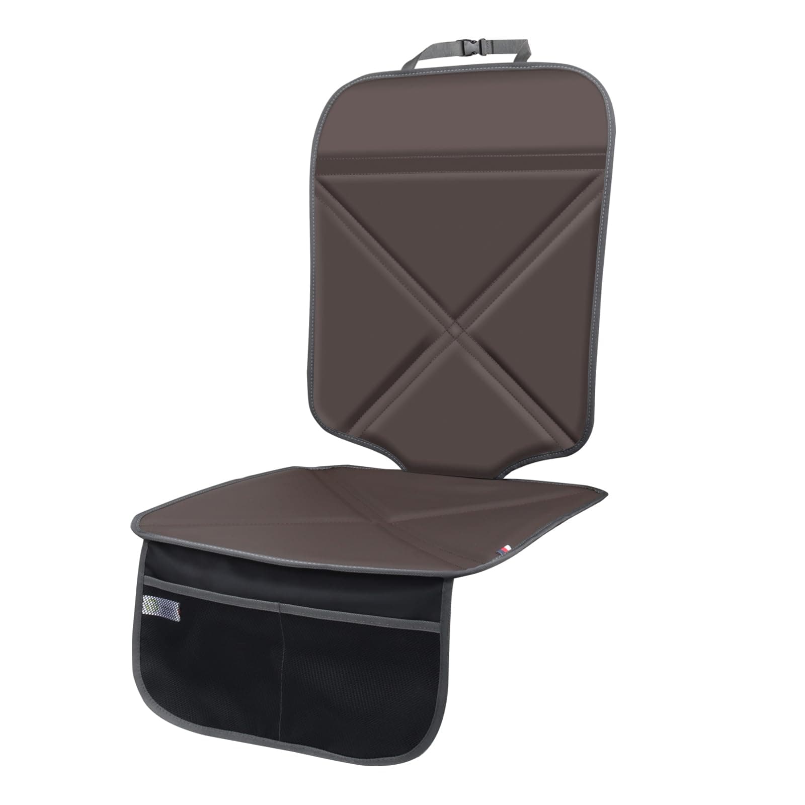 Car Seat Protector Leather Waterproof Child Safety Seat Protector Cover with Thick Pad and 2 Large Pockets Durable Kick Mat for All Auto Seat (Brown)