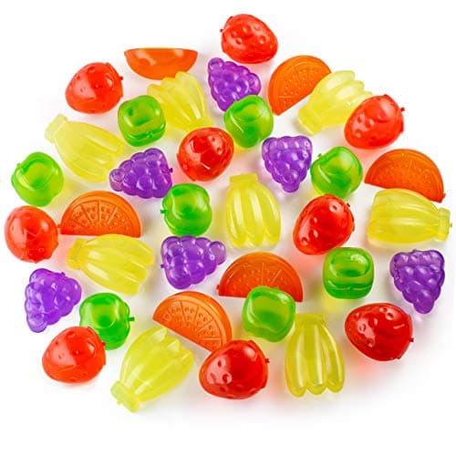 (36-Pack) Reusable Ice Cubes, Fruit Shapes, Plastic Squares for Drinks like Whiskey, Wine or Beer, To Keep Your Drink Cold Longer. Filled With Pure Water. Comes in Assorted Colors.
