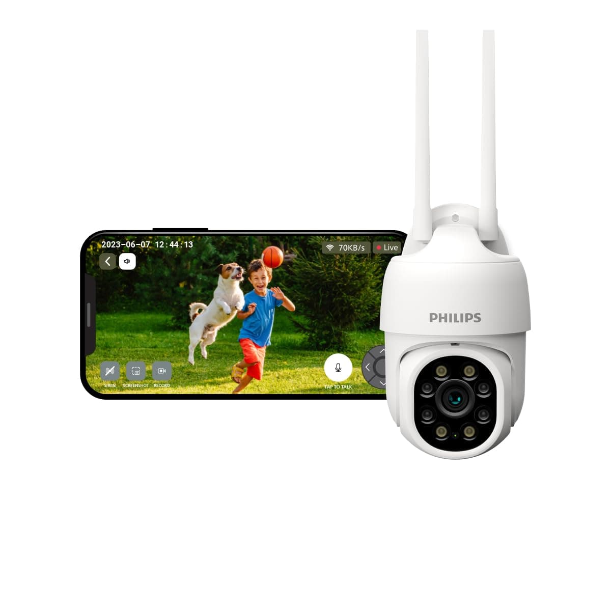 PHILIPS Outdoor Weatherproof WiFi CCTV Camera for Home | Pan Tilt Zoom, Color Night Vision, 2-Way Talk, AES-128bit Encryption| HSP3800 | 360Degree Surveillance (White)