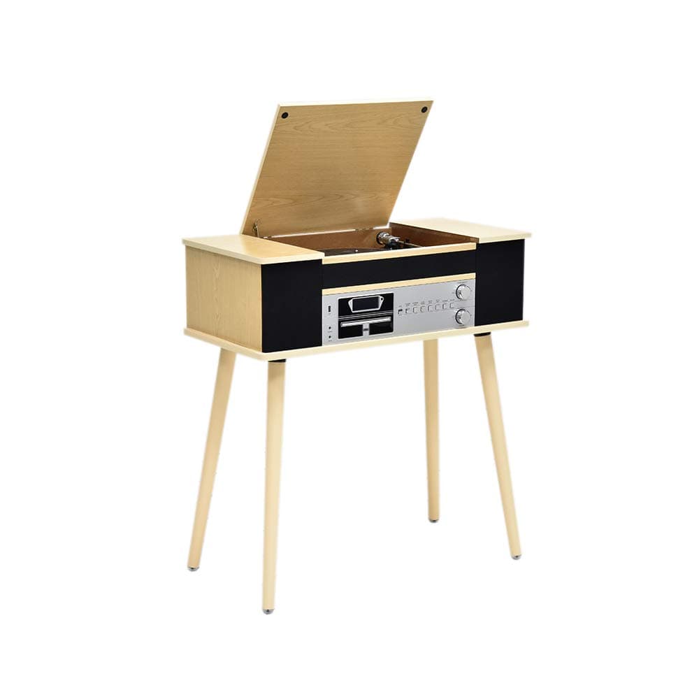 Shuman Wooden All-in-One Wireless Music Centre with 4 Built-in Stereo Speakers, Retro Vinyl Record Player Turntable, DAB Digital/FM Radio, CD Player, USB for MP3 Play & Recording (MC-253DBT)