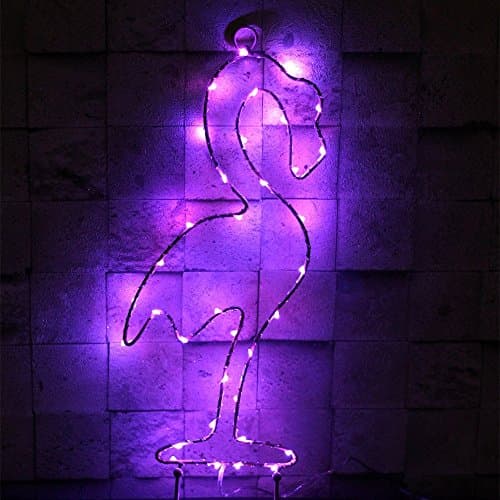 Modern Chic 3D Iron Pink Flamingo Light Battery Operated Silver Wire LED Fairy Lights Novelty Wall Hanger Night Light with Hook for Birthday Christmas Party Bedroom Desk Outdoor Decoration Kids Gift