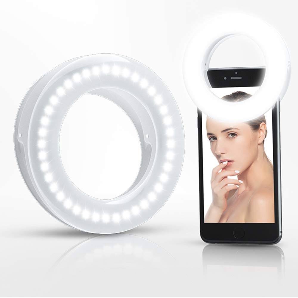 XINBAOHONG Selfie Ring Light Rechargeable Portable Clip-on Selfie Fill Light with 40 LED for Smart Phone Photography, Camera Video, Girl Makes up (White)