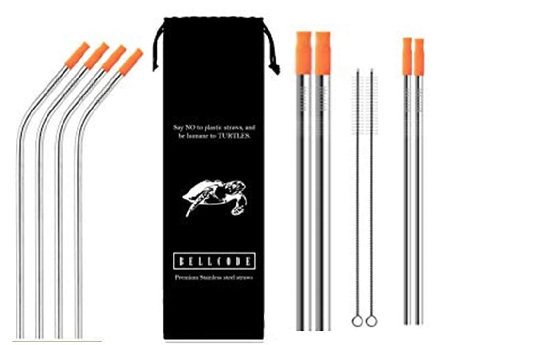 BELLCODEStainless Steel Straw for smoothies (19 Pc Set) | Reusable Metal Drink Straws for kids and adults | Say NO to Plastic Straws - Be Humane to Turtles ( 6mm+8mm COMBO)