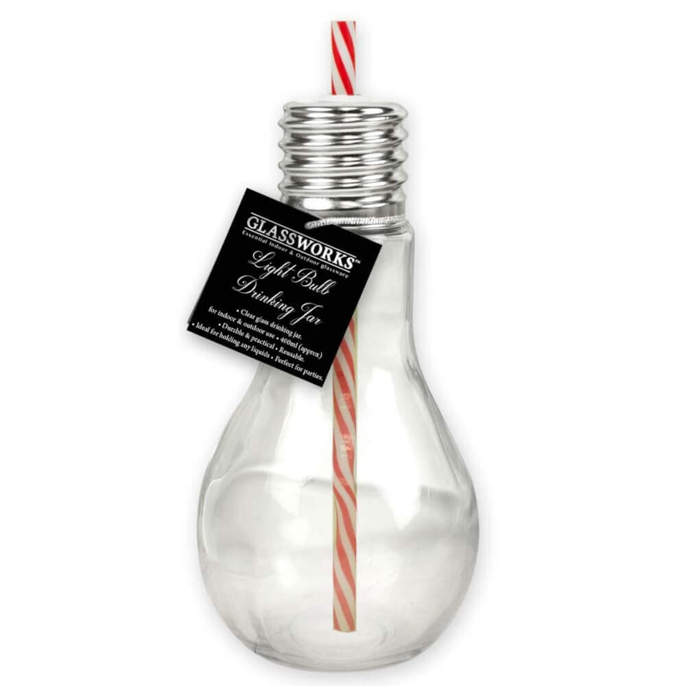 Lightbulb Shaped Drinking Jar & Straws