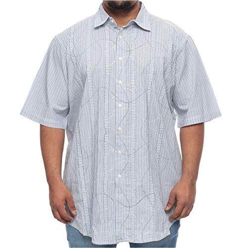 Synrgy Big and Tall Stripes with Raised Stitching Short Sleeve Shirt for Men - Blue