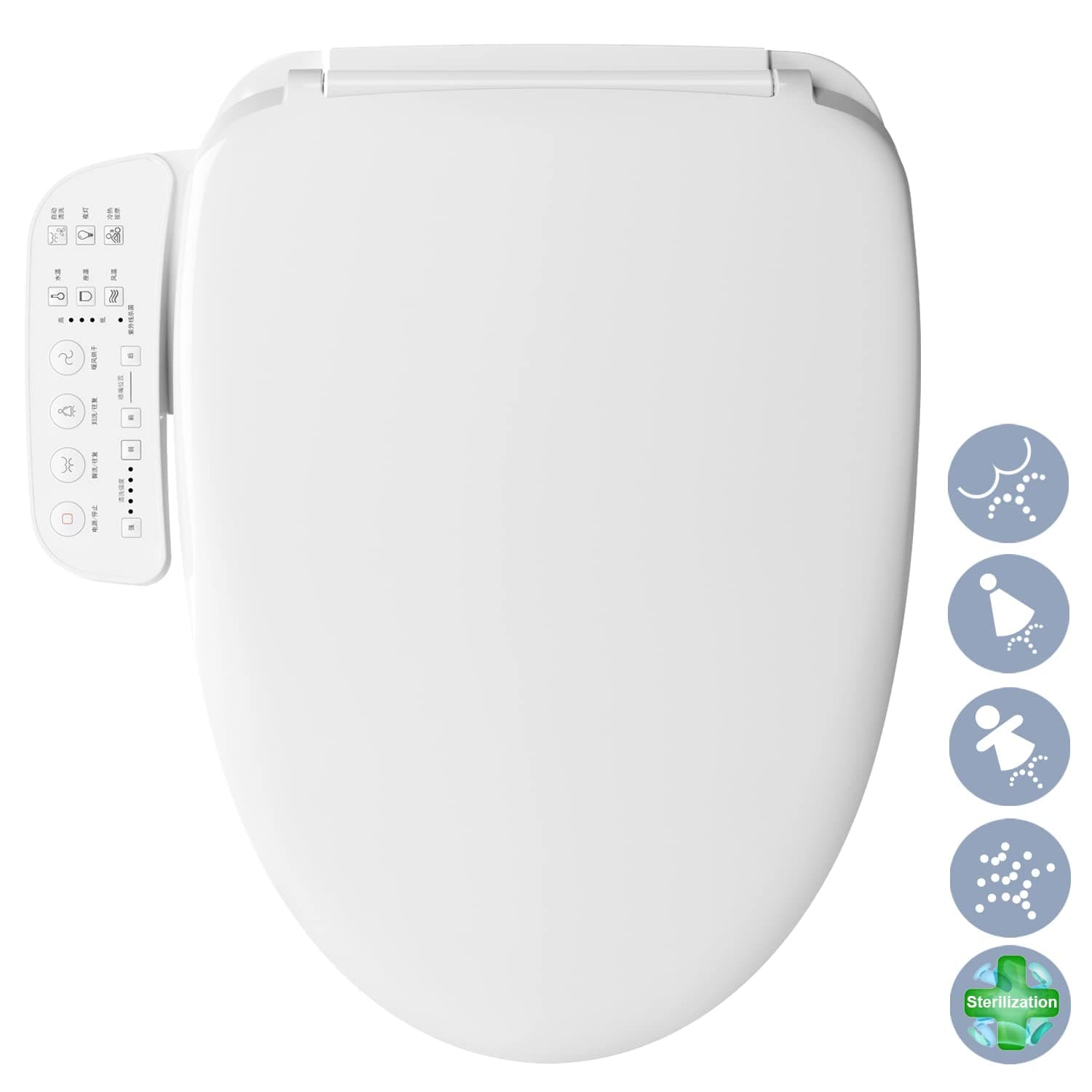 R FLORY UV Cleanning FDB1000 Bidet Intelligent Toilet Seat Warm Water Air Dry Easy Install Heated Seat Warm Air Dry and Water Eco Power Energy Save Self Cleaning Auto Message Washing Bidet