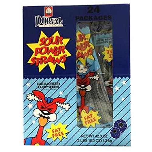SOUR POWER STRAWS BLUE RASPBERRY 2-oz Each (24 in a Pack)