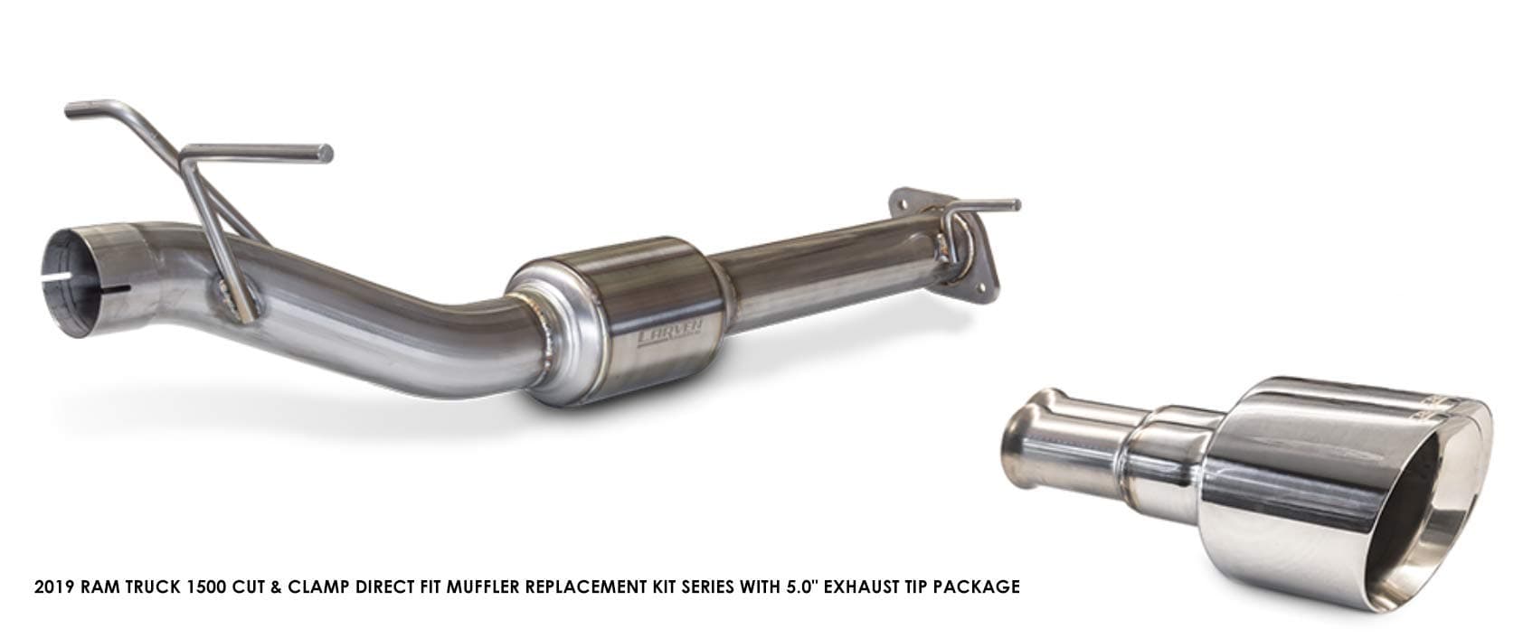 Carven Exhaust 2019-2020 RAM Truck 1500 Cut & Clamp Direct Fit Muffler Replacement Kit with Polished Stainless Tips