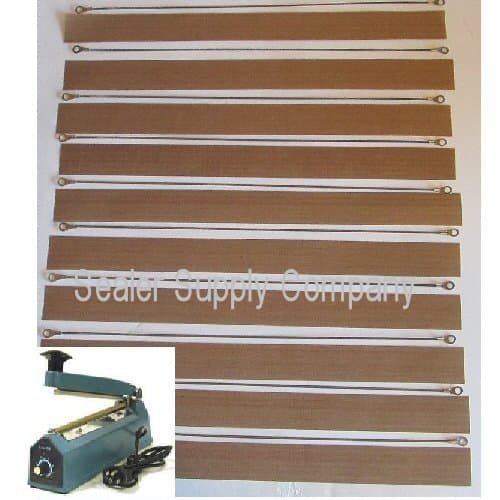 TEN (10) 8" inch(200mm) x 2mm PSF - AIE FS & most 8" IMPULSE SEALER REPAIR KITS HEAT ELEMENTS+ 10 TEFLON STRIPS