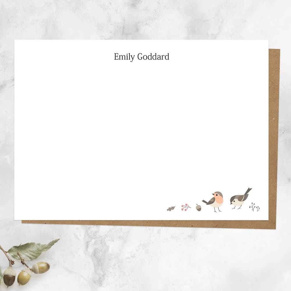 Personalised A6 Note Cards - Winter Robin - Pack of 10. Correspondence Cards, PenPal, Family, Friends, Thank You, Christmas, Whimsical. Envelopes Included.
