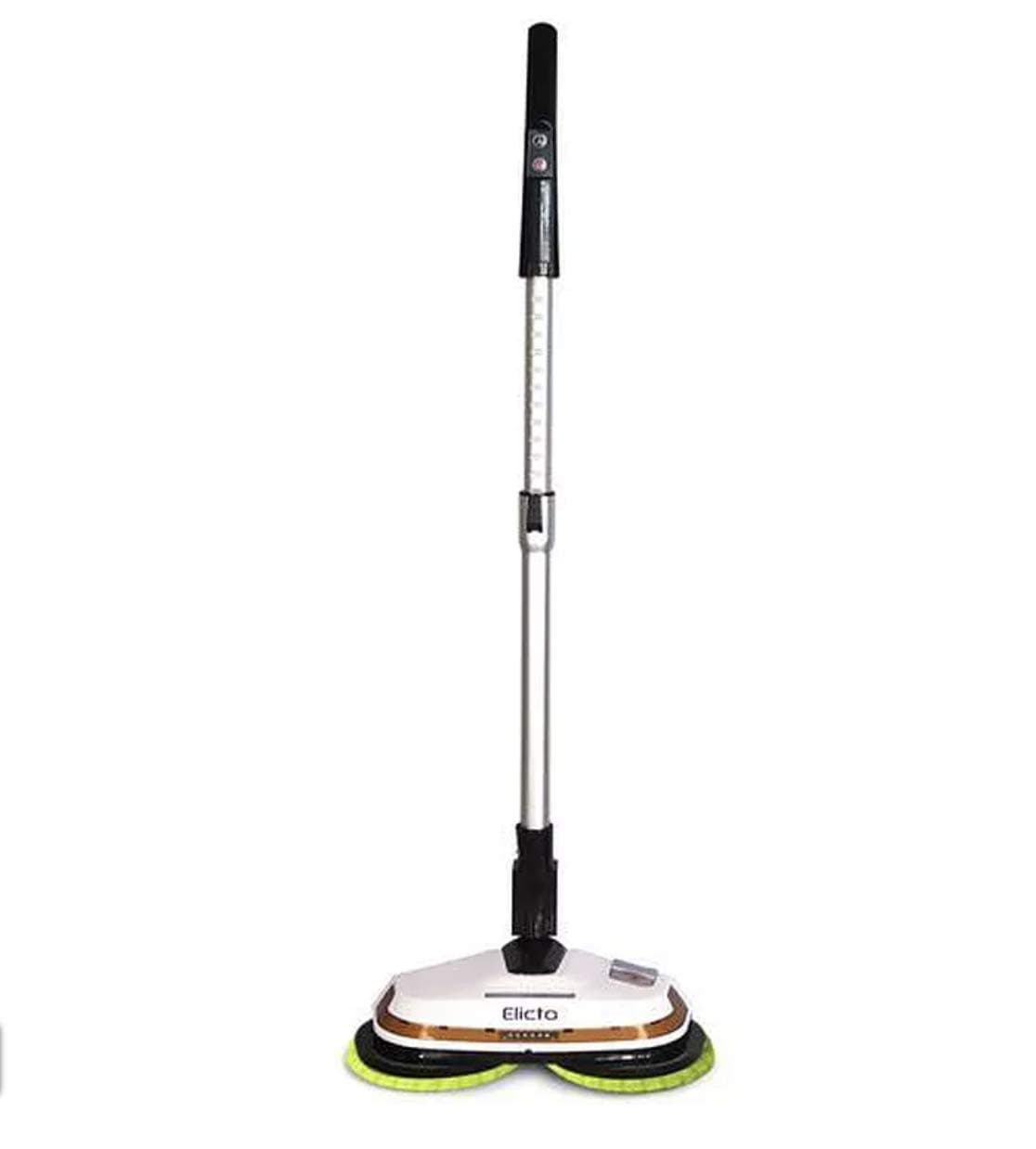 Electronic Dual Spin Mop and Polisher with Water Spray, LED, Adjustable Height, Ergonomic Design, 2 Sets of Reusable Microfiber Mop Heads, for Any Hard Surface (Cordless)