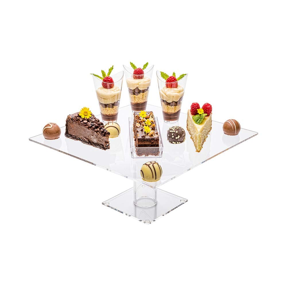 Restaurantware-Clear Tek 10 x 10 x 4.7 Inch Cake Stand, 1 Square Wedding Cake Pedestal - Premium, Lightweight, Clear Acrylic Stand Base, For Dessert And Snack, For Birthday Party Or Wedding