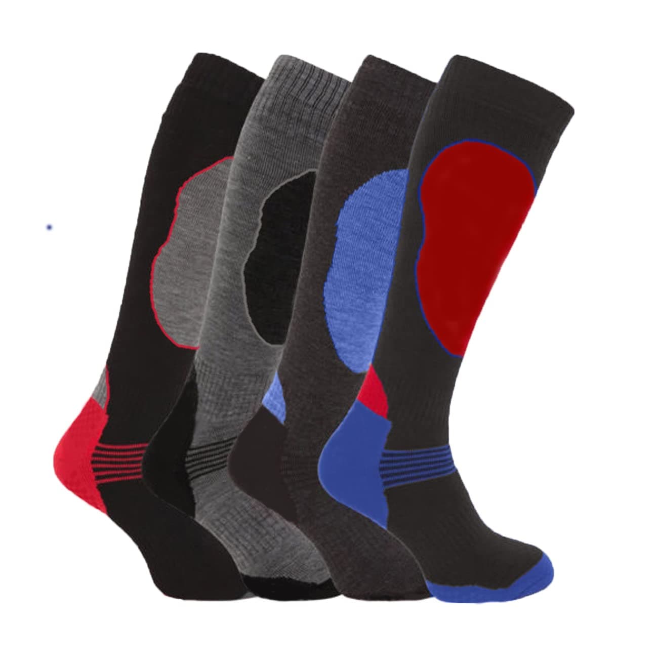 Bonjour 4 Pairs High Performance Ladies Ski Socks Long Hose Thermal Socks-Assorted-UK 4 - 7