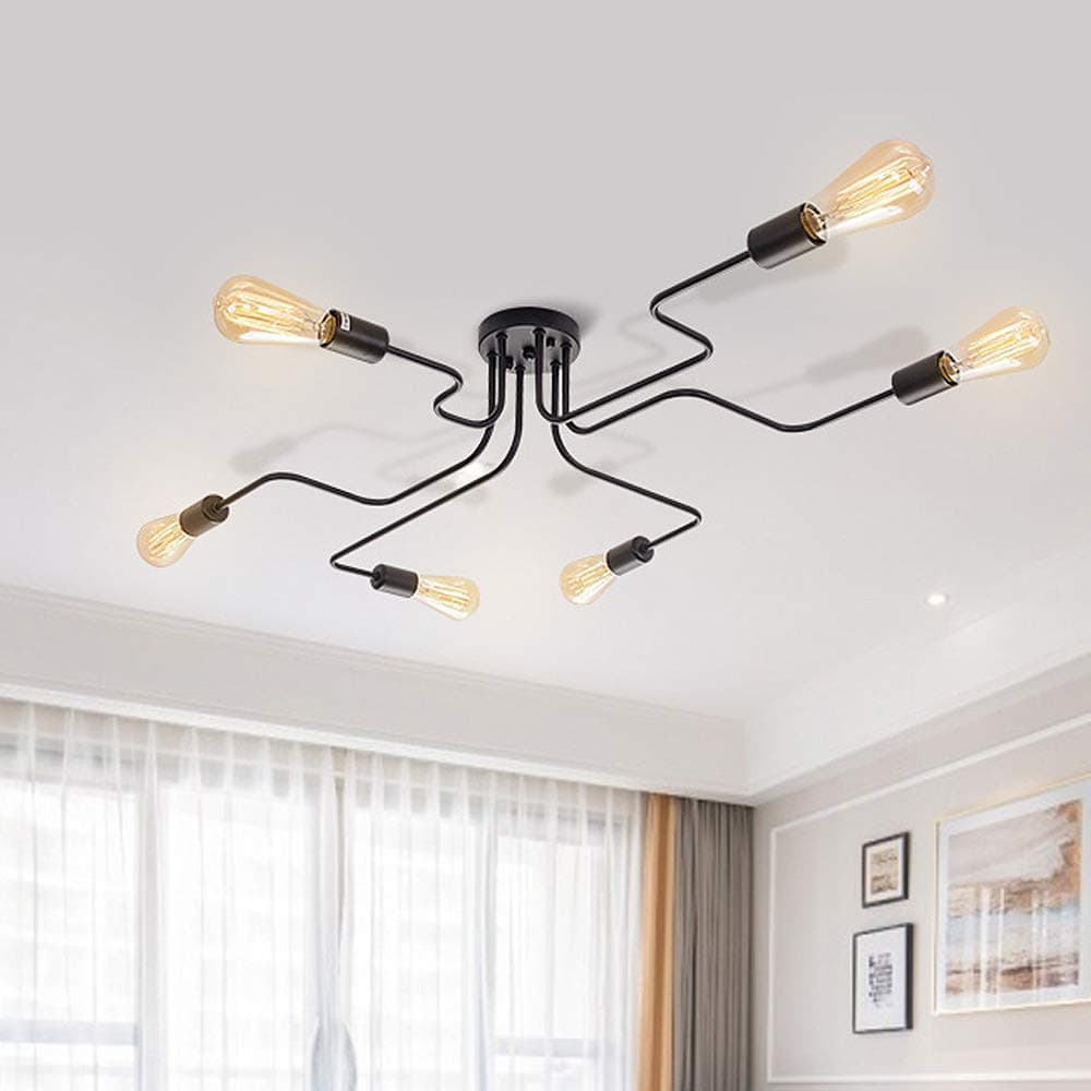 EDISLIVE Vintage Ceiling Light Fitting Spider Industrial Chandelier Lamp Pendant Light Fixture for Bedroom Living Room Cafe Hotel Bar (Black-6 Light)