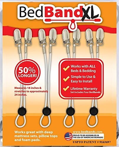 Bed Bandxl. Not Made in China. USA Worker Assembled. 50% Longer. Smooth Sheets on Any Bed. Bed Sheet Band, Holder, Gripper, Suspender, Strap. Sleep Better.