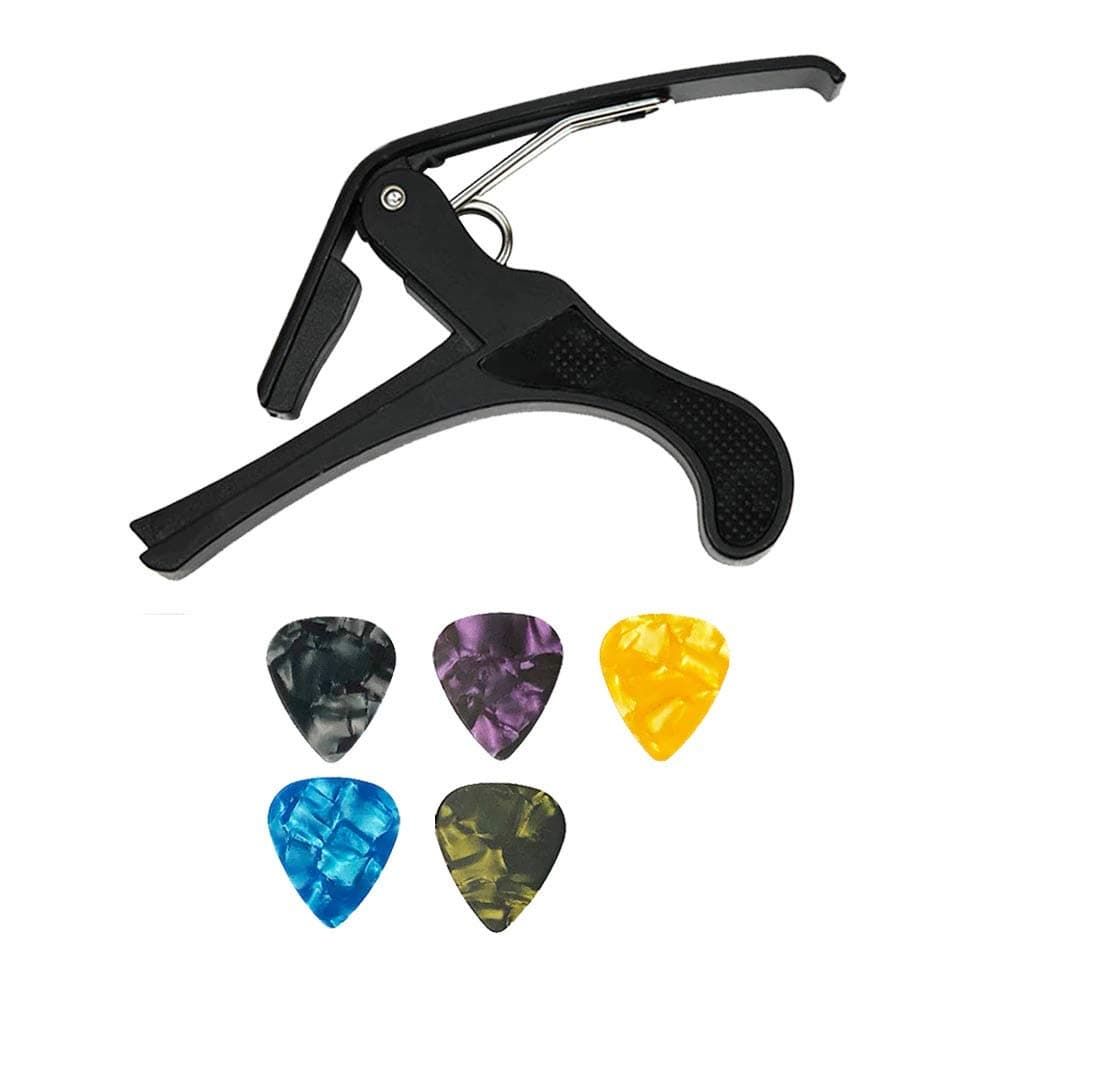 TECHBLAZEMetal Alloy Guitar Capo, Quick Change Capo For Acoustic Guitar, One Handed Trigger Guitar Capo for Acoustic Guitar, Electric and Ukulele Capo, Capo and Picks Combo