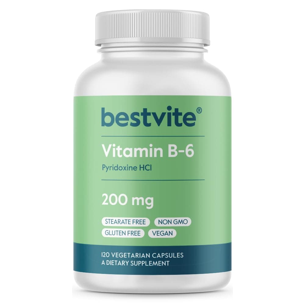 Vitamin B-6 200mg (120 Vegetarian Capsules) - No Stearates - No Flow Agents - Vegan - Non GMO - Gluten Free