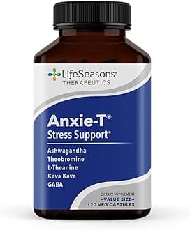 Anxie-T - Stress Relief Supplement - Boosts Mood & Mental Focus - Supports Natural Sleep Cycles - Feel Calm and Relaxed - Eases Tension - Ashwagandha, Kava Kava, GABA & L-Theanine - 120 Capsules