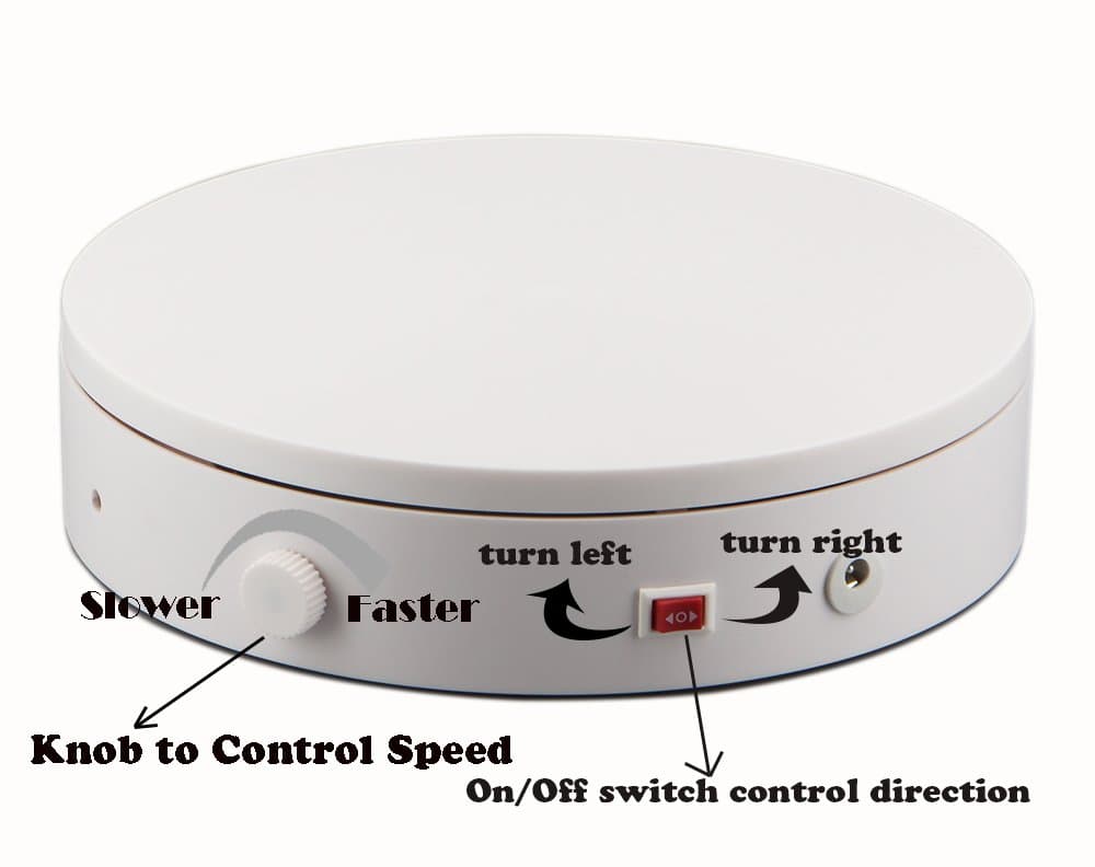 MT200KL10H,360 Degree Electric Rotating Turntable, control speed and direction,7.87in Diameter,22lb Capacity,rotating by random direction, applied to product photography, product display,cake display