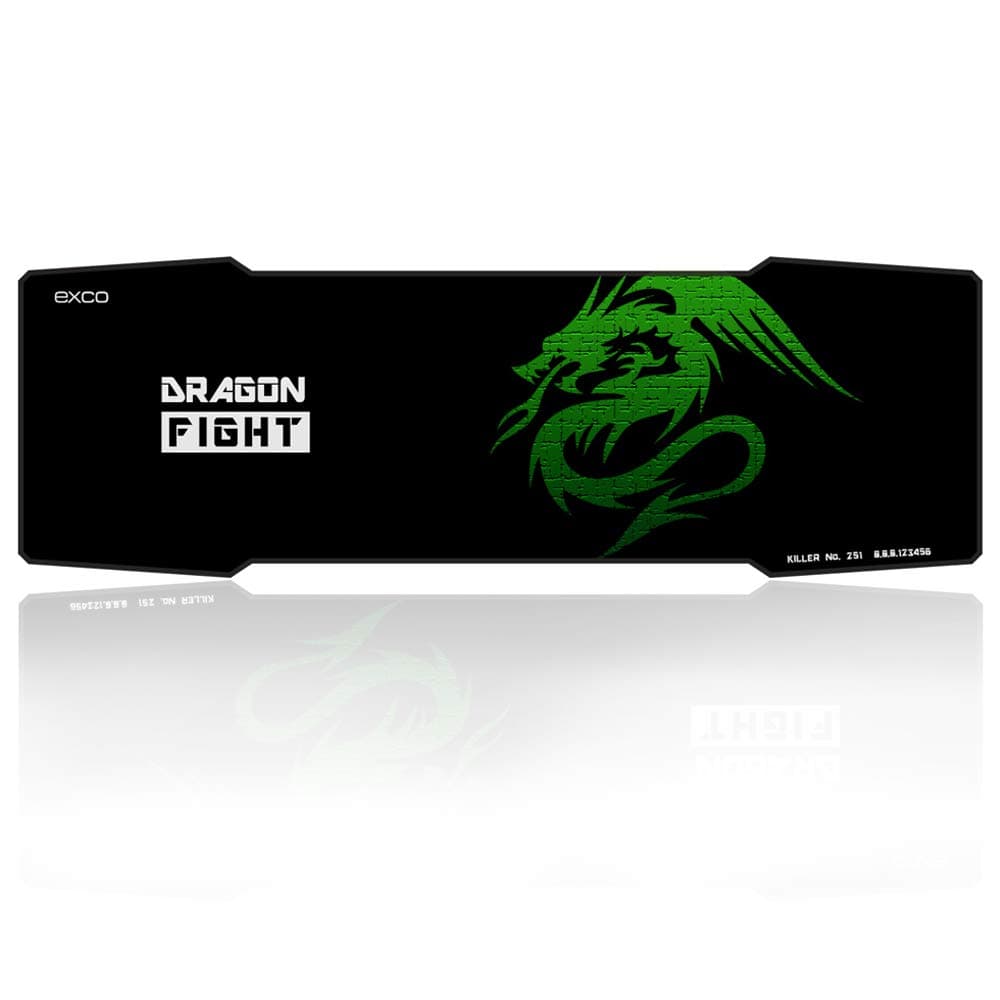 Green Dragon - 5mm excovip Extra Extended Gaming Mouse Pad, 35" x 12" x 5mm Thick, Large Mouse mat with Smooth Surface and Precise Tracking (Black)