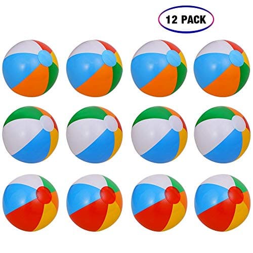 Geefia Inflatable Beach Balls, 12 Pcs Inflatable 6-Color Traditional Beach Balls Pool Party Toys Birthday Favors for Adults and Kids Summer Party Swimming Beach Holiday