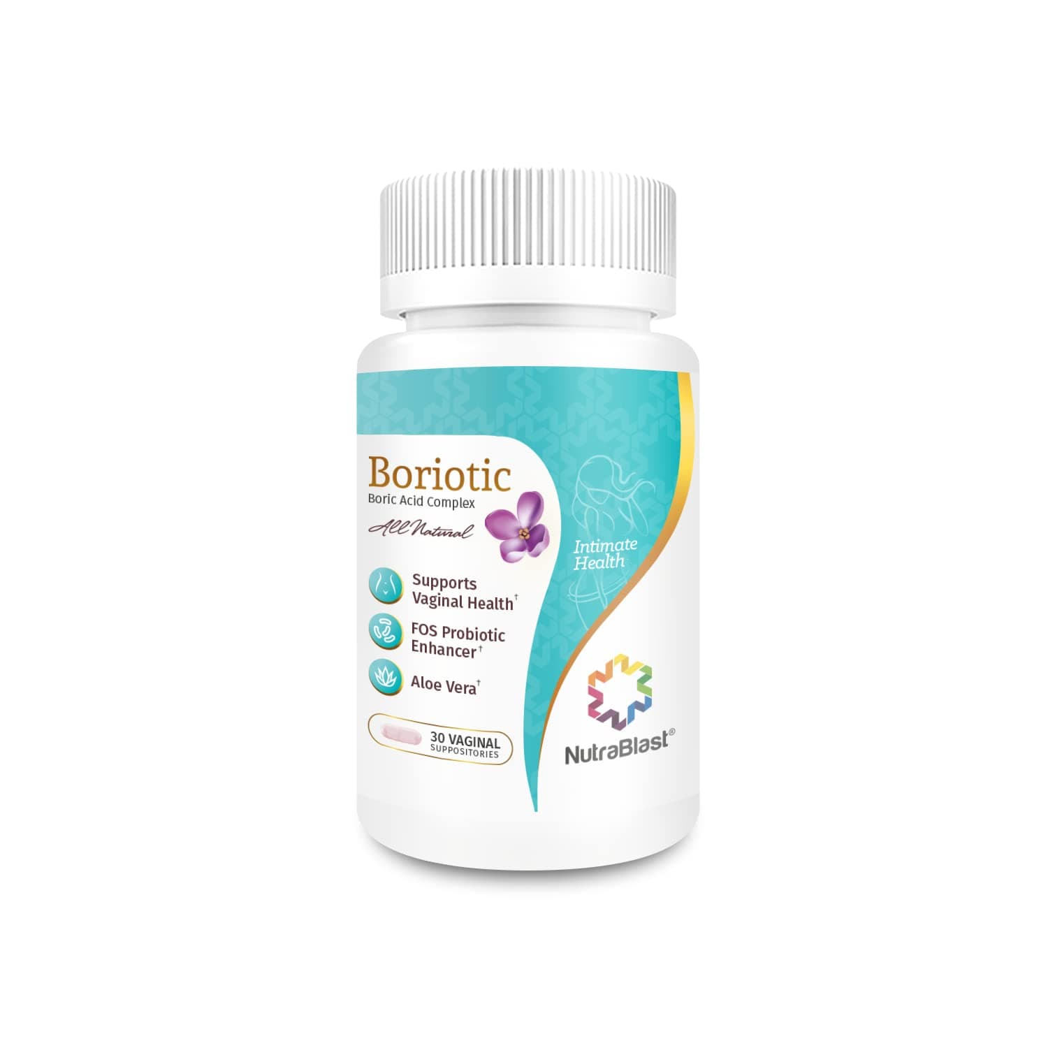 NutraBlast Boric Acid Vaginal Suppositories w/Aloe Vera & FOS Prebiotic