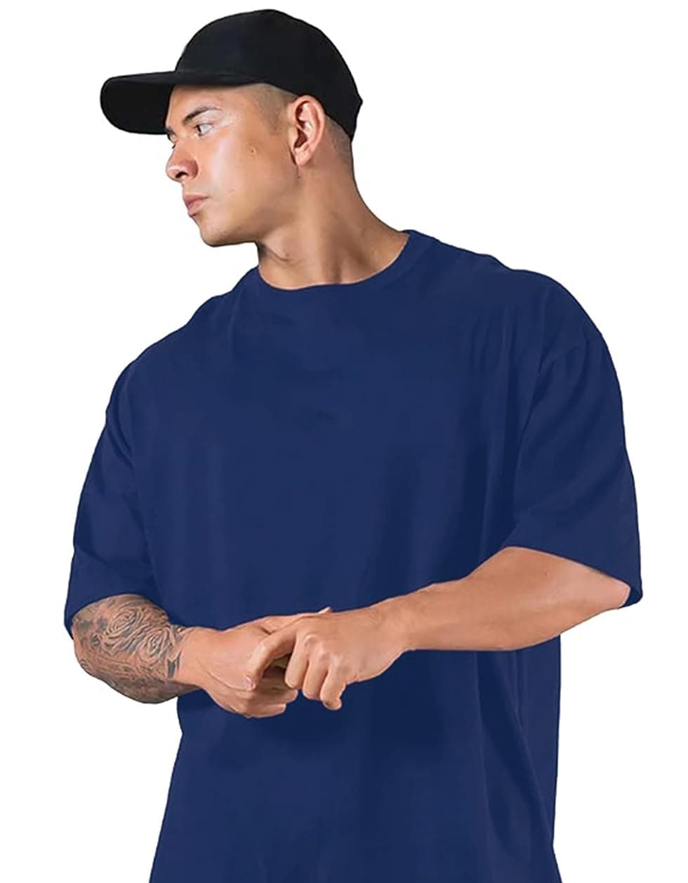 Oversized Baggy Fit Drop Shoulder Half Sleeves Round Neck Solid Pure 100% Cotton T-Shirt for Men (Available in White, Black, Mustard, Maroon, Green, Lilac, Navy, Red Color)