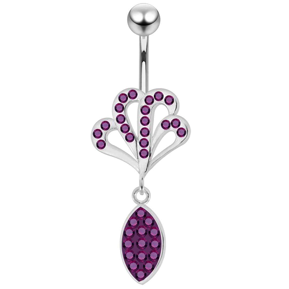 Multi Crystal Stone Stylish Floral with Eye Shape Dangling 925 Sterling Silver Belly Ring Body Jewelry