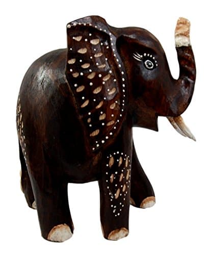 BALIKRAFT Hand Made Wood Artisans Gajah Terang Safari Jungle Elephant with Trunk Up Desktop Figurine 10" H