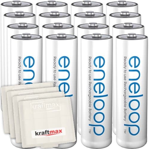 Kraftmax High Performance Battery Panasonic eneloop AA/Mignon Batteries – LATEST GENERATION (Pack of 16 Batteries in Kraftmax Battery Boxes V5, 16 Pack