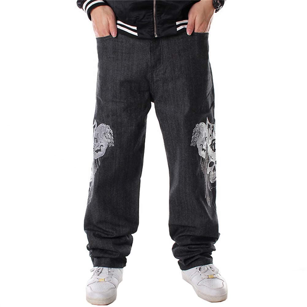 LUOBANIU Men's Black Baggy Jeans Hip Hop Loose fit 90s Vintage Cargo Denim Pants Fashion Dance Skater Skateboard Pants