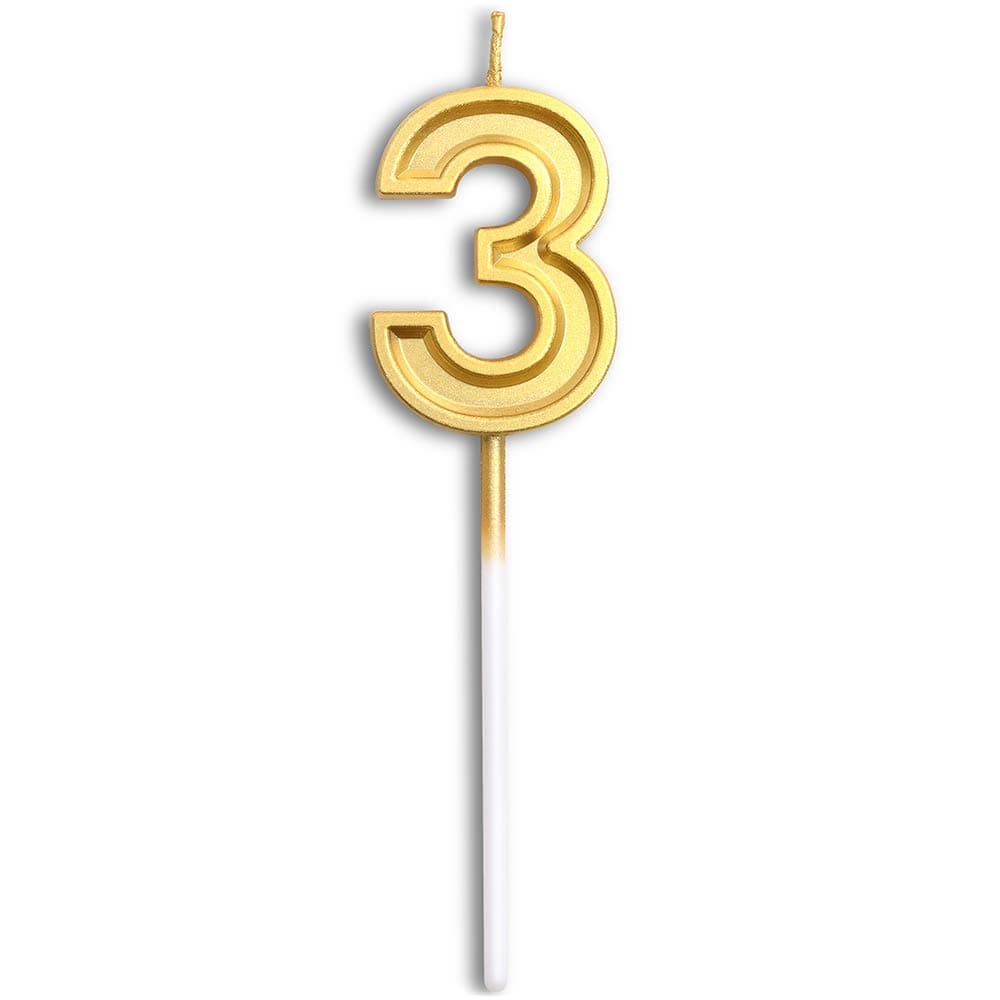 DOBMIT Birthday Candles Number 3 Cake Topper Decoration Gold Glitter Candle for Party Anniversary