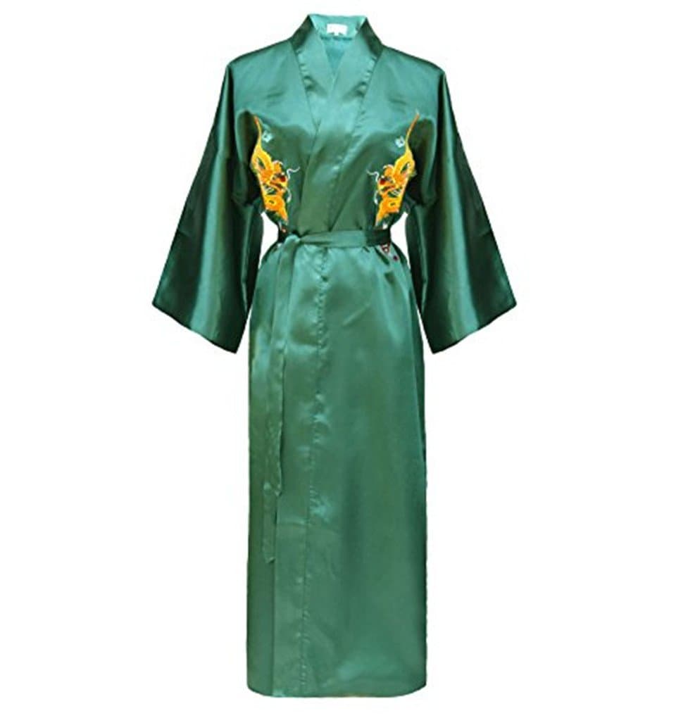 Men’s Dressing Gown Bathrobe Satin Silk Bath Robe Kimono Gown Dragon Embroidery Yukata Hakma Vintage