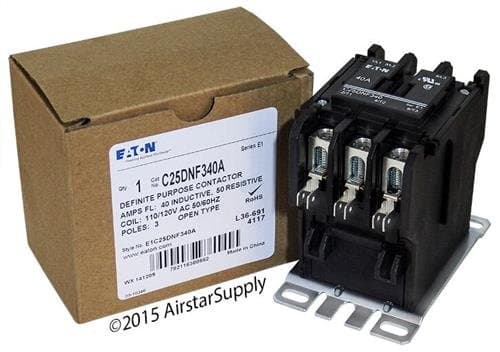 Replacement for Allen Bradley 400-DP40ND3 - Replaced by Eaton/Cutler Hammer C25DNF340A 50mm DP Contactor, 3-Pole, 40 Amp, 120 VAC Coil Voltage