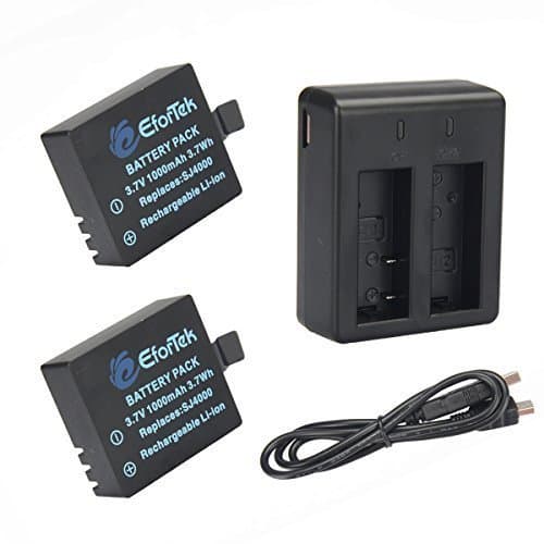 EforTek 1000mAh Li-ion Battery (2-Pack) and Dual USB Charger Kit for SJ4000,SJ5000,SJ6000 and Geekpro,DBPOWER,Gookit,SJCAM
