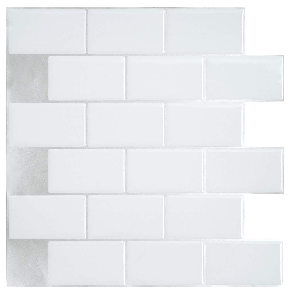 Ecoart Wall Tile Stickers Peel and Stick Self Adhesive Wall Tile 10" X 10" Pack of 6 (White Brick Style) (3D,Heat resistant,Waterproof)