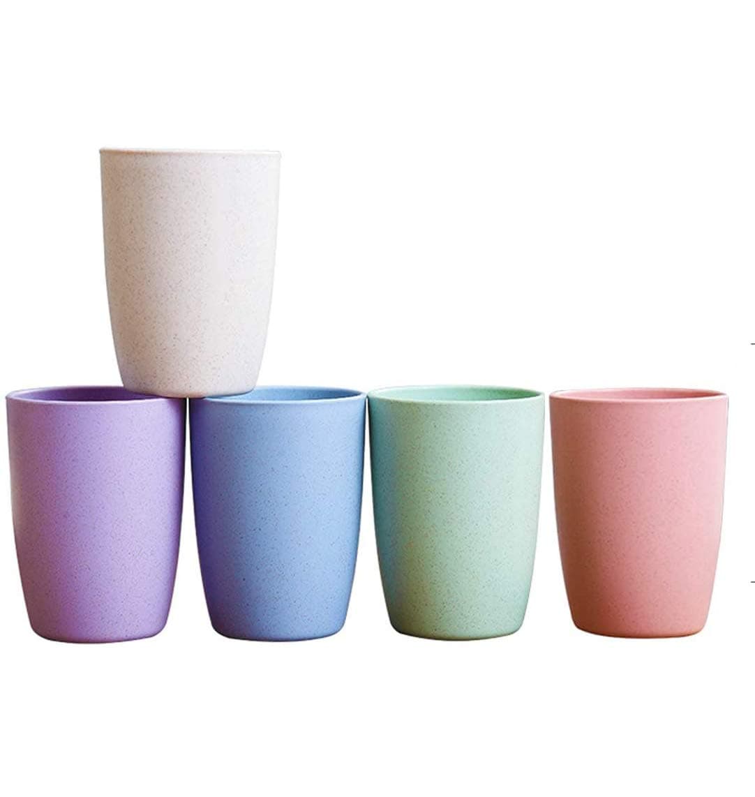 Eco-friendly Unbreakable Reusable Drinking Cup for Adult(12 OZ), Wheat Straw Glasses Healthy Tumbler Set 5-Multicolor, Dishwasher Safe