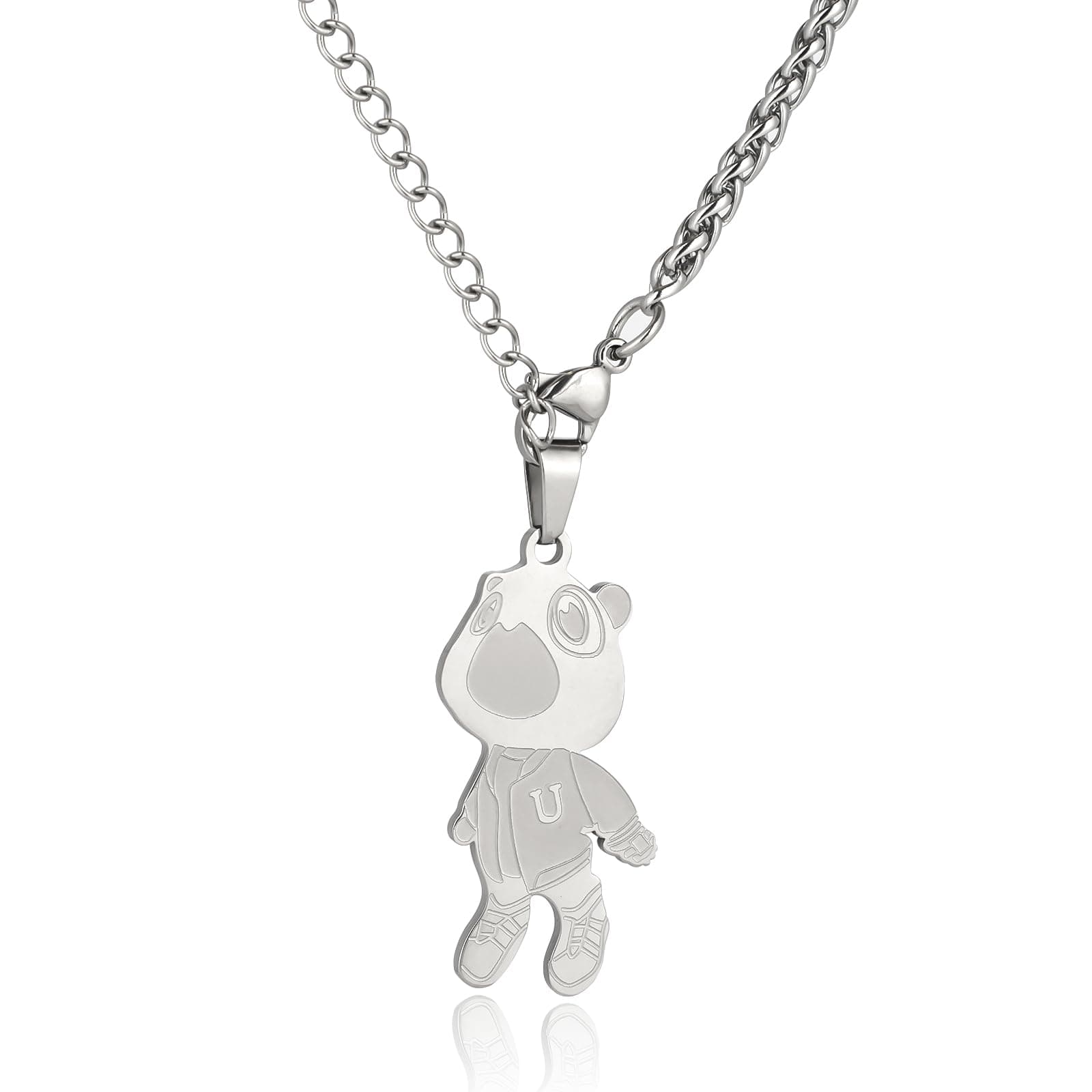 Generic Bear Necklace Kanye Graduation Bear Pendant Chain Silver Necklace with a Exquisite box Gifts for Fans